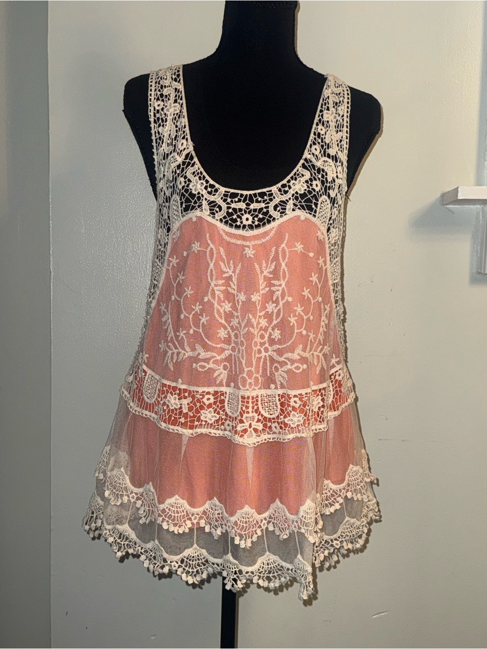 Jolt Coral Camisole with Ivory Lace Detailing